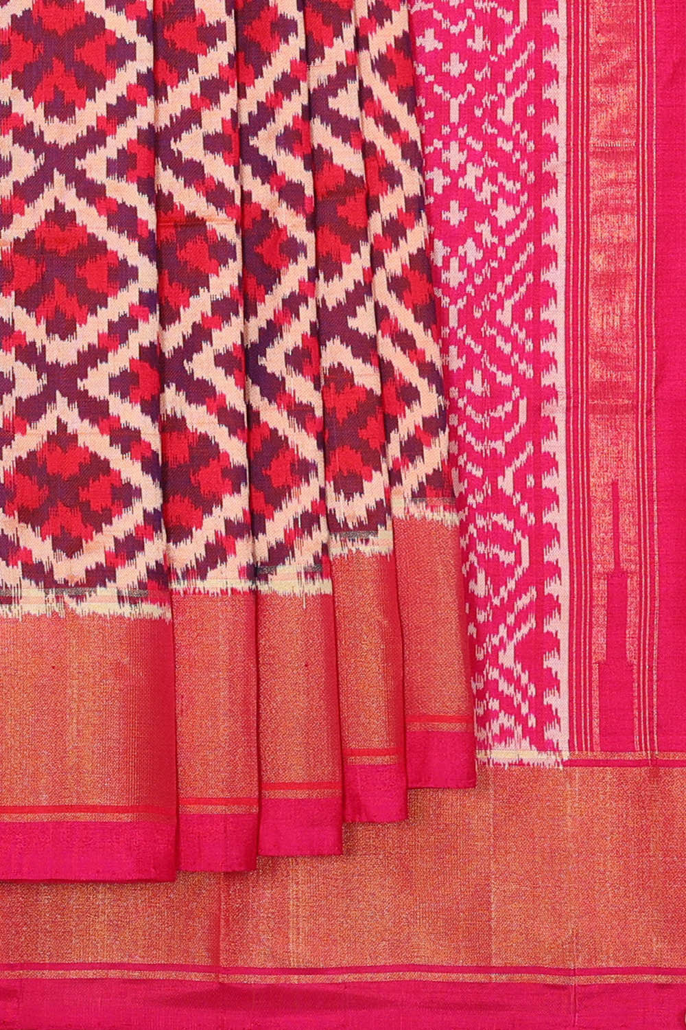 Image of Ikat Silk Dark Magenta Saree